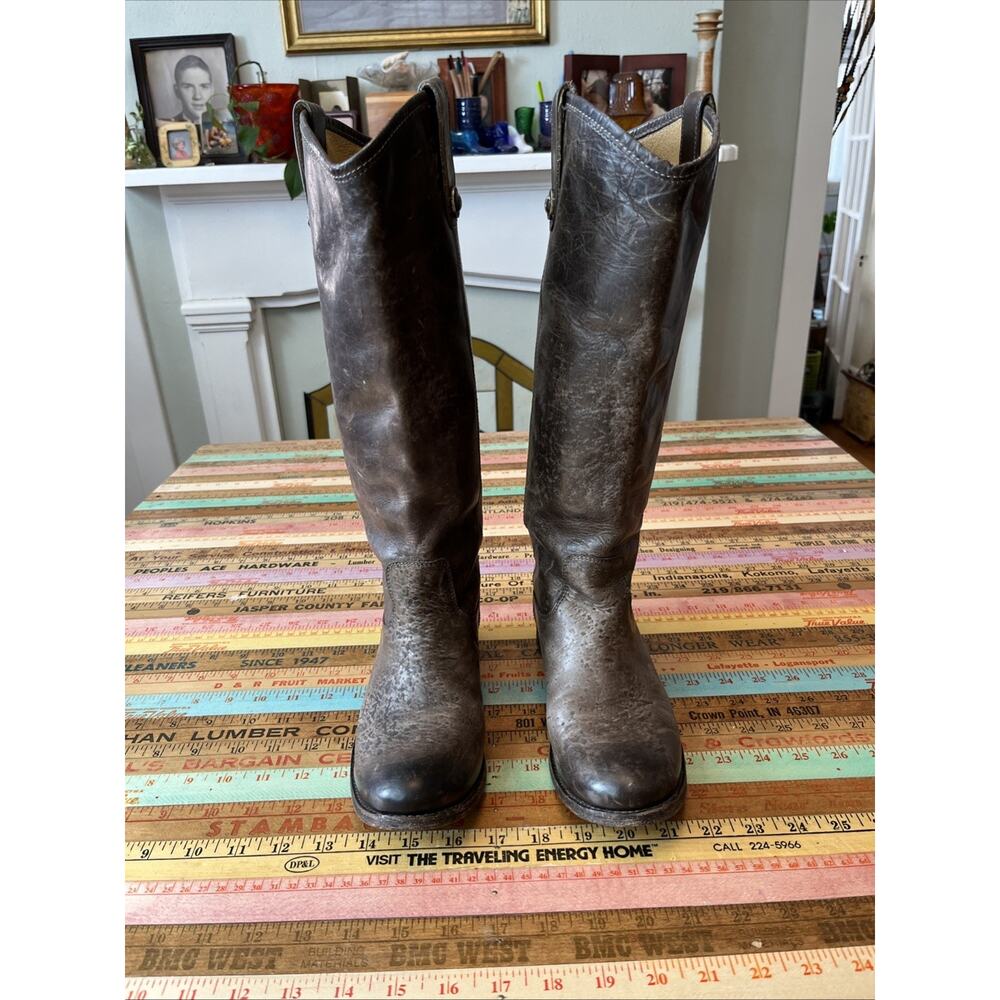 Frye Gray Brown Leather Riding Boots Women’s Western Size 6.5 #77172 Distressed